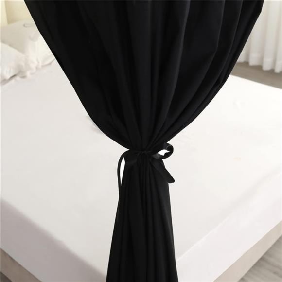 Black Four Corner Post Bed Canopy Bed Curtains Sheer Canopy for Adults Girls - Picture 2 of 7